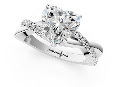 White gold Heart Cut Diamond Twist Band Solitaire with Prong Setting_66
