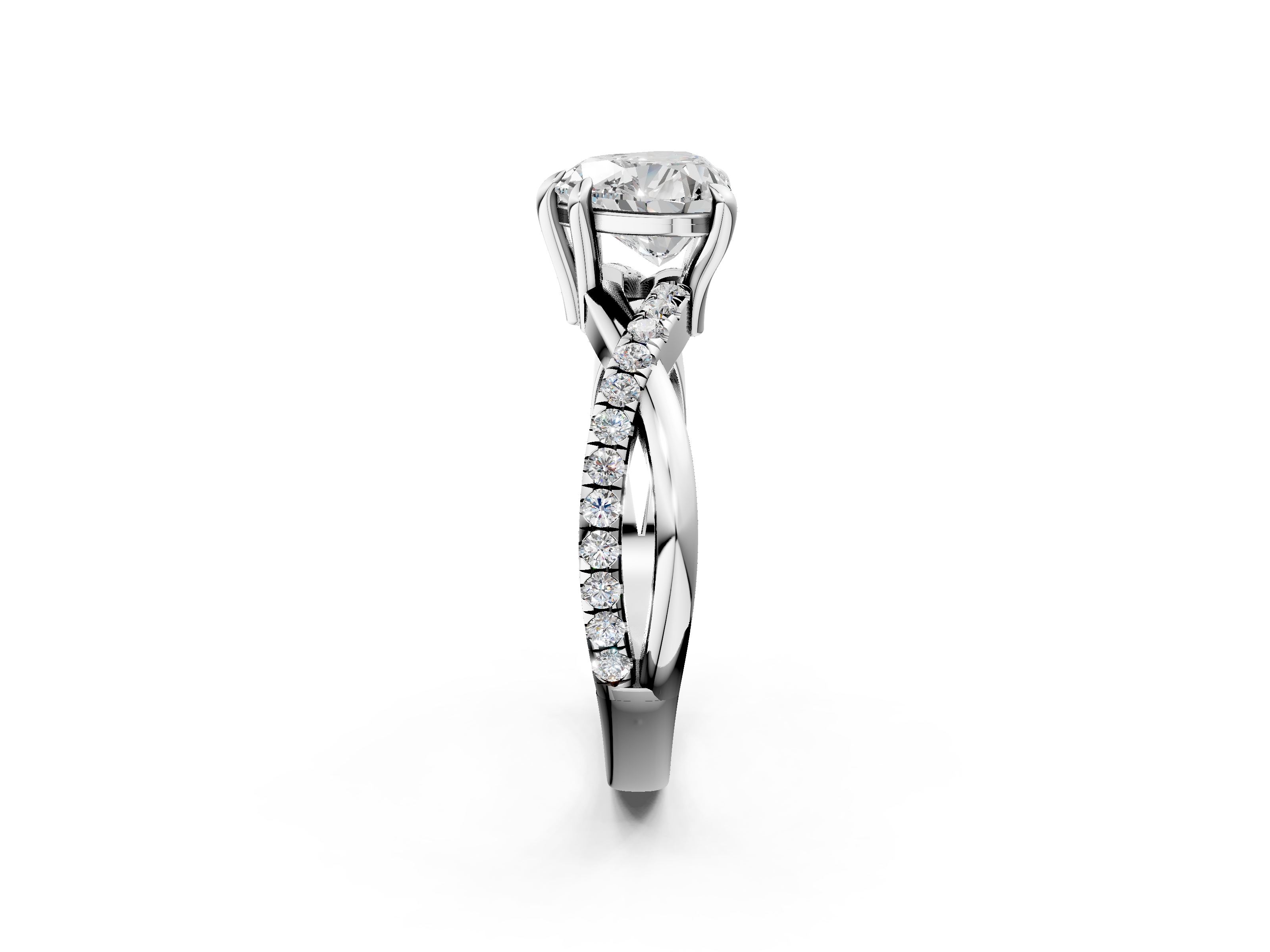 White gold Heart Cut Diamond Twist Band Solitaire with Prong Setting_67