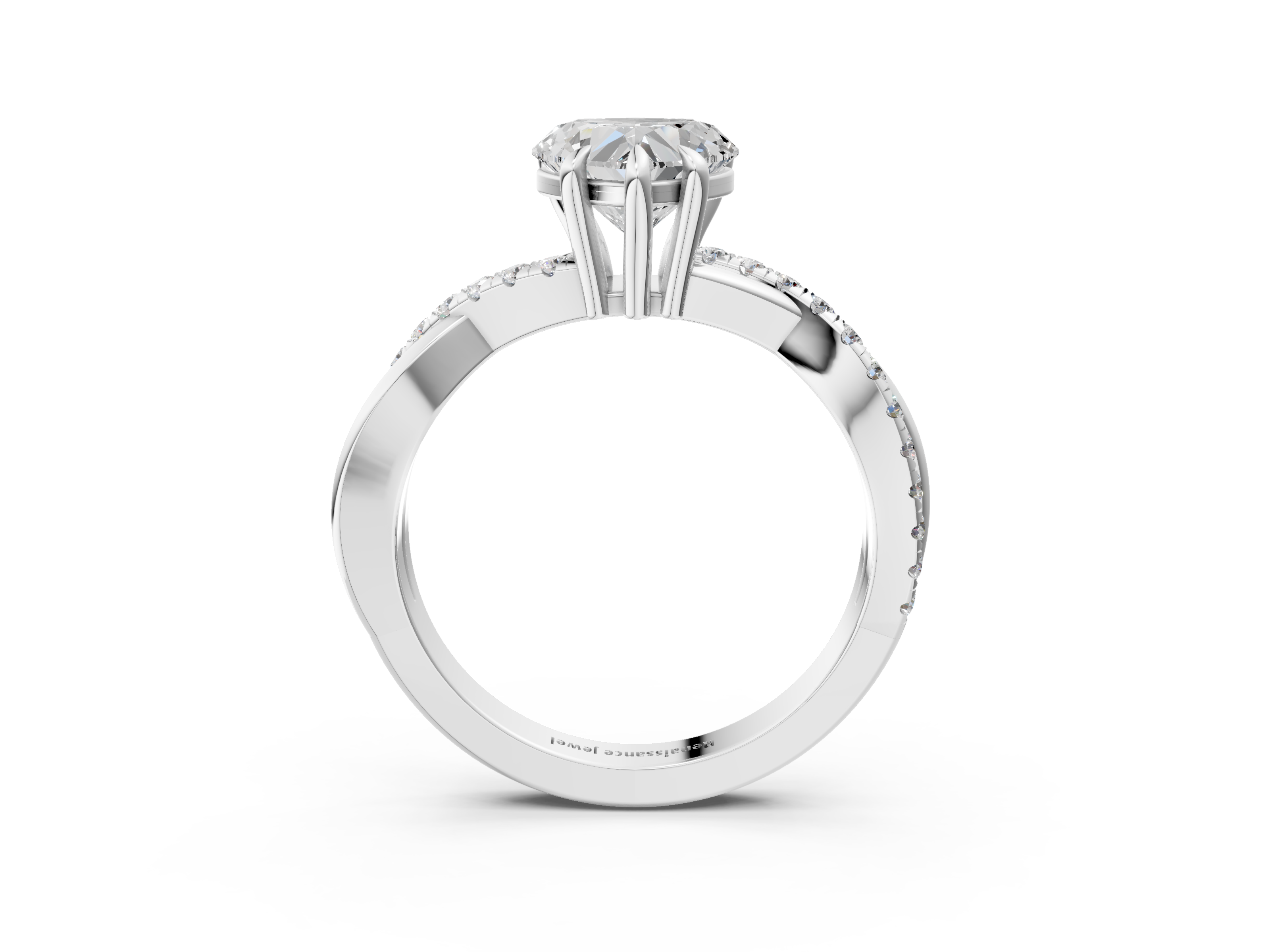 White gold Heart Cut Diamond Twist Band Solitaire with Prong Setting_68