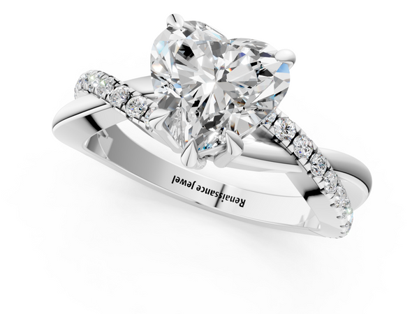 White gold Heart Cut Diamond Twist Band Solitaire with Prong Setting