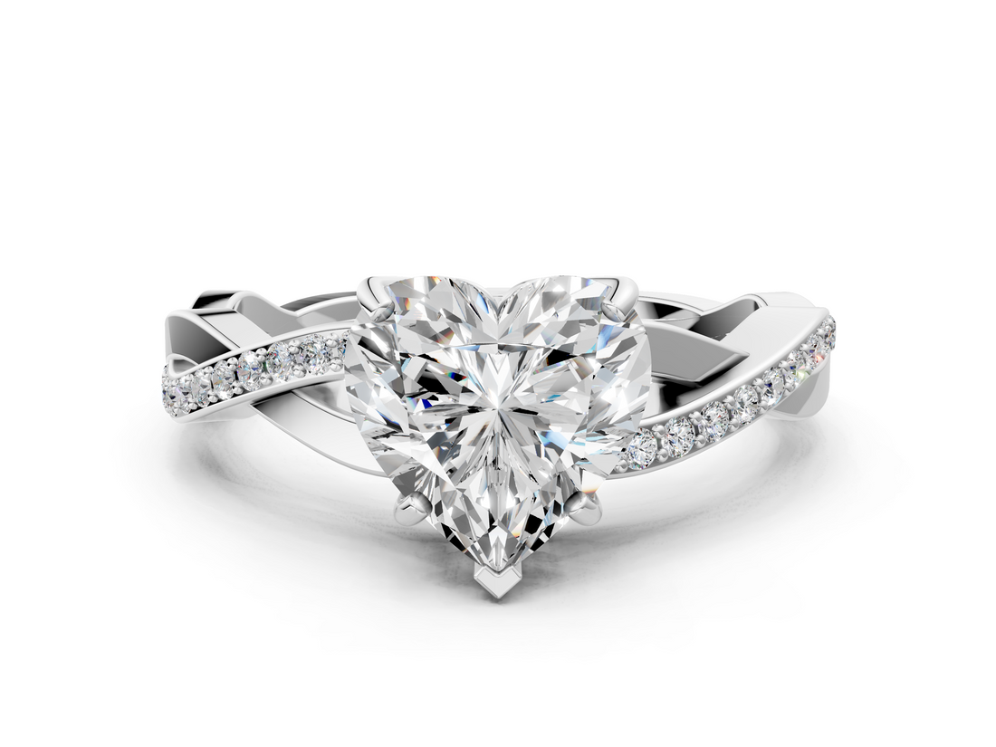 White gold Heart Cut Diamond Twisted Band Engagement Ring with Prong Setting_39