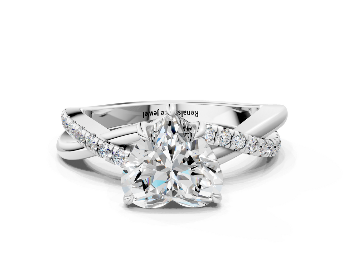 White gold Heart Cut Diamond Twisted Band with Pavé Setting and Four-Prong Setting_55