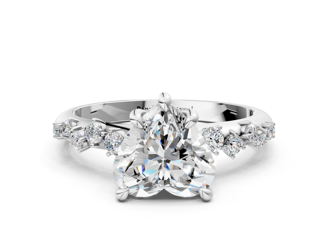 White gold Heart Cut Diamond Vine Band with Four-Prong Setting_55