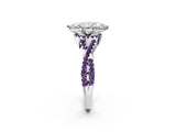 White gold Heart Cut Diamond with Amethyst side stone Halo Twist Band Solitaire Prong Setting Ring_14