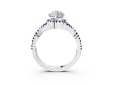 White gold Heart Cut Diamond with Amethyst side stone Halo Twist Band Solitaire Prong Setting Ring_15