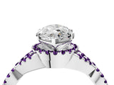 White gold Heart Cut Diamond with Amethyst side stone Halo Twist Band Solitaire Prong Setting Ring_16