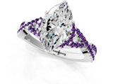 White gold Heart Cut Diamond with Amethyst side stone Halo Twist Band Solitaire Prong Setting Ring_25