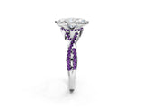 White gold Heart Cut Diamond with Amethyst side stone Halo Twist Band Solitaire Prong Setting Ring_26