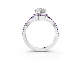 White gold Heart Cut Diamond with Amethyst side stone Halo Twist Band Solitaire Prong Setting Ring_27