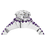White gold Heart Cut Diamond with Amethyst side stone Halo Twist Band Solitaire Prong Setting Ring_28