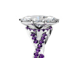 White gold Heart Cut Diamond with Amethyst side stone Halo Twist Band Solitaire Prong Setting Ring_29