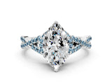 White gold Heart Cut Diamond with Aquamarine side stone Halo Twist Band Solitaire Prong Setting Ring_12