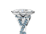White gold Heart Cut Diamond with Aquamarine side stone Halo Twist Band Solitaire Prong Setting Ring_17