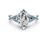 White gold Heart Cut Diamond with Aquamarine side stone Halo Twist Band Solitaire Prong Setting Ring_36