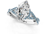 White gold Heart Cut Diamond with Aquamarine side stone Halo Twist Band Solitaire Prong Setting Ring_37