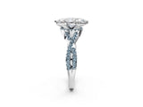 White gold Heart Cut Diamond with Aquamarine side stone Halo Twist Band Solitaire Prong Setting Ring_38