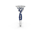 White gold Heart Cut Diamond with Blue Sapphire side stone Halo Twist Band Solitaire Prong Setting Ring_14