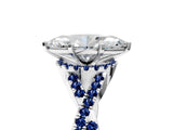 White gold Heart Cut Diamond with Blue Sapphire side stone Halo Twist Band Solitaire Prong Setting Ring_17