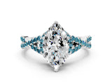 White gold Heart Cut Diamond with Blue Topaz side stone Halo Twist Band Solitaire Prong Setting Ring_12