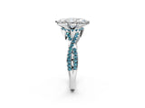 White gold Heart Cut Diamond with Blue Topaz side stone Halo Twist Band Solitaire Prong Setting Ring_14