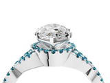 White gold Heart Cut Diamond with Blue Topaz side stone Halo Twist Band Solitaire Prong Setting Ring_16