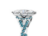 White gold Heart Cut Diamond with Blue Topaz side stone Halo Twist Band Solitaire Prong Setting Ring_17