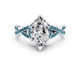 White gold Heart Cut Diamond with Blue Topaz side stone Halo Twist Band Solitaire Prong Setting Ring_24