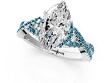 White gold Heart Cut Diamond with Blue Topaz side stone Halo Twist Band Solitaire Prong Setting Ring_25