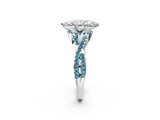 White gold Heart Cut Diamond with Blue Topaz side stone Halo Twist Band Solitaire Prong Setting Ring_26
