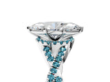 White gold Heart Cut Diamond with Blue Topaz side stone Halo Twist Band Solitaire Prong Setting Ring_29