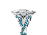 White gold Heart Cut Diamond with Blue Topaz side stone Halo Twist Band Solitaire Prong Setting Ring_41