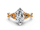 White gold Heart Cut Diamond with Citrine side stone Halo Twist Band Solitaire Prong Setting Ring_12