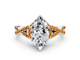 White gold Heart Cut Diamond with Citrine side stone Halo Twist Band Solitaire Prong Setting Ring_36