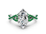 White gold Heart Cut Diamond with Emerald side stone Halo Twist Band Solitaire Prong Setting Ring_12