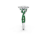 White gold Heart Cut Diamond with Emerald side stone Halo Twist Band Solitaire Prong Setting Ring_14
