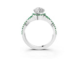 White gold Heart Cut Diamond with Emerald side stone Halo Twist Band Solitaire Prong Setting Ring_15