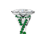 White gold Heart Cut Diamond with Emerald side stone Halo Twist Band Solitaire Prong Setting Ring_17