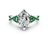 White gold Heart Cut Diamond with Emerald side stone Halo Twist Band Solitaire Prong Setting Ring_24
