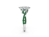 White gold Heart Cut Diamond with Emerald side stone Halo Twist Band Solitaire Prong Setting Ring_26