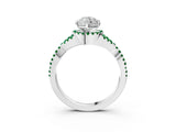 White gold Heart Cut Diamond with Emerald side stone Halo Twist Band Solitaire Prong Setting Ring_27