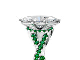 White gold Heart Cut Diamond with Emerald side stone Halo Twist Band Solitaire Prong Setting Ring_29