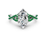 White gold Heart Cut Diamond with Emerald side stone Halo Twist Band Solitaire Prong Setting Ring_30
