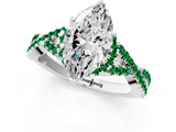 White gold Heart Cut Diamond with Emerald side stone Halo Twist Band Solitaire Prong Setting Ring_31