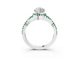 White gold Heart Cut Diamond with Emerald side stone Halo Twist Band Solitaire Prong Setting Ring_33