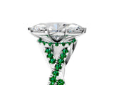 White gold Heart Cut Diamond with Emerald side stone Halo Twist Band Solitaire Prong Setting Ring_35
