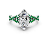 White gold Heart Cut Diamond with Emerald side stone Halo Twist Band Solitaire Prong Setting Ring_42