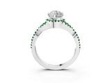 White gold Heart Cut Diamond with Emerald side stone Halo Twist Band Solitaire Prong Setting Ring_45