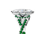White gold Heart Cut Diamond with Emerald side stone Halo Twist Band Solitaire Prong Setting Ring_47