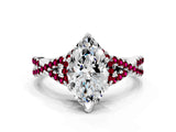 White gold Heart Cut Diamond with Garnet side stone Halo Twist Band Solitaire Prong Setting Ring_12