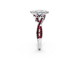 White gold Heart Cut Diamond with Garnet side stone Halo Twist Band Solitaire Prong Setting Ring_14